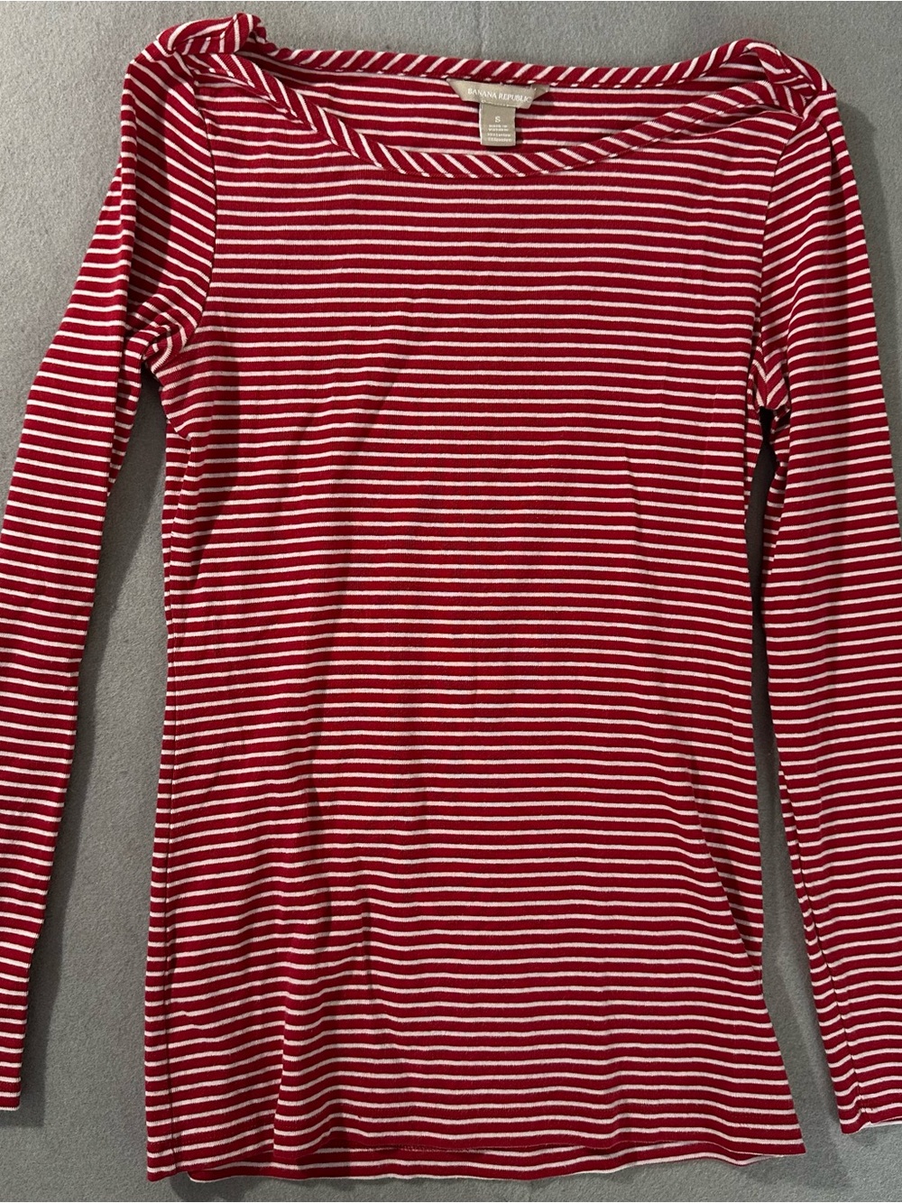Banana Republic Red and White Striped Long-Sleeve Top